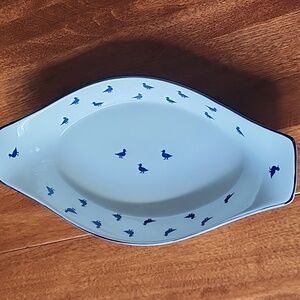 Vintage Shafford Blue Ducks Fine Porcelain Oval Baking Dish 12.5"